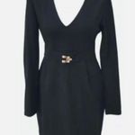 Versace LUXURY CHIC BLACK DRESS GOLD LOGO BUCKLE V NECK LONG SLEEVES JERSEY Photo 0