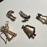 Lot Of 5 Rhinestone Christmas Holiday Brooch Pins Candy Cane Candle Bell & Angel Gold Photo 0