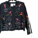 Vintage Michael Simon Lite Cardigan M Black Embroidered Novelty Knit Ice Skaters Size M Photo 10