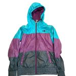 The North Face  Retro Windbreaker Jacket Hooded Turquoise Purple Gray‎ Small Photo 2