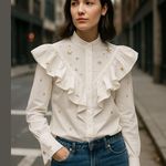 Karen Millen  Ruffle Gold stars ⭐️ Embroidered Button Down Shirt Photo 0