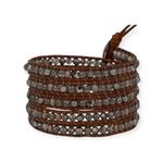 Chan Luu new 𖦹 Faceted Pyrite Crystal Stones 5 Wrap Bracelet 𖦹 Chestnut Leather Photo 0