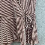 Caution to the Wind Women's faux wrap blouse Red White Striped Large Photo 5