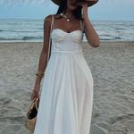 ZARA  dress maxi poplin ruffle flowy white corset bohemian summer vacation Photo 11