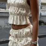 Beige Womens Y2K Boho Two Piece Skirt Set Pleated Ruffled Backless White Photo 0