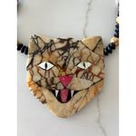Vintage Cat Necklace Statement Beaded Costume‎ Jewelry Tan Photo 1