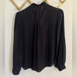 Paige Denim Chiffon Pleated Front Tie Top Black Small Photo 5