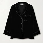 Sleepy Jones Marina Grosgrain-trimmed Silk Blend Black Velvet Pajama Shirt S Photo 0