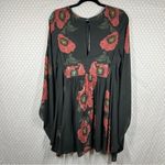 Free People Black Red Floral Flowy Bat Sleeve Mini Dress Photo 8