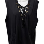 Ralph Lauren Lauren  Lace Up V Neck Tunic Top Jumper L Pockets Black Sleeveless Photo 0