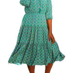 Matilda Jane Turquoise Geometric Age of Aquarius Peasant Dress Size L Photo 0