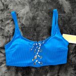 Michael Kors Solid Rib Lace-Up Bikini Top in Vintage Blue Photo 4