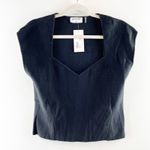 LNA Evereve  Millie Cap Sleeve Sweetheart Neck Sweater Top Black Medium Photo 2