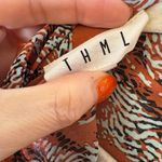 THML Brown Leaf Print Boho Tiered Balloon Sleeve Mini Dress Vacation Resort L Photo 3