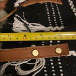 Black and White Woven Tote Bag with Tan Handles Photo 3