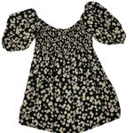 Motel Rocks Motel Daisy Print Mini Dress Smocked Puff Sleeve Square Neck Black Sz M Cottage Photo 5