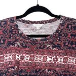 Lucky Brand Dark Red & Black Boho Floral Print Knot Hem Tee Photo 1