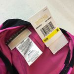 Michael Kors Zip-Front Bikini Top Square Neck Pink Black Stripe M Photo 4