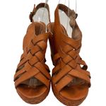 Frye  Brown Leather Corrina Strappy Weave Wedge Platform Heels Size 8 Photo 6