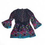 Bisou Bisou y2k vintage Baby doll all over print colorful embellished waist‎ tie blouse XS Photo 5