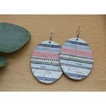 Handmade Cork on Leather Oval Earrings Pastel Multi-Colored Stripes Photo 1