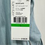 Karen Kane  Light Denim Blue Seascape Off Shoulder Tie Sleeves Blousy Peasant Top Photo 12