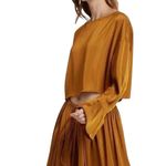 NAP lounge Wear Free Flowing Cropped Top Pleated Sleeve in Warm Amber Size M Photo 10