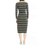 J.Crew Striped Navy/Pink/Green Long Sleeve Midi Dress Photo 6
