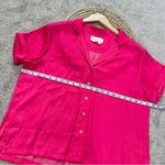 Anthropologie by  Classic Surf Satin Shortsleeve Button Down Shirt in Hot Pink M Photo 13