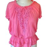 Allison Brittney Women's Salmon Pink Embroidered Boho Blouse ~ LARGE Photo 0