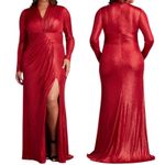 Tadashi Shoji  Metallic Long Sleeve Evening Gown Deep Red Size XXL Photo 1