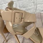 ALDO women 6 patent leather open toe wide ankle strap buckle heels beige Photo 6