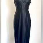 Milly  Women’s Raven Black Vegan Faux Leather Halter Neck Sz 6 Midi Dress BNWT Photo 7