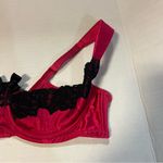 Cacique Bra Hot Pink w/ Black Lace & Bows Balconette Bra Sz 42D EUC Valentines! Photo 3