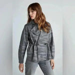 Lucky Brand  Blue Grey Printed Camo Cropped Trench Coat Jacket Size Medium M Photo 2