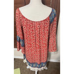 Compass Boho Dress Off shoulder Mini fringe trim red sz M Western cowgirl Size M Photo 3