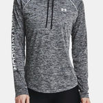 Under Armour  Velocity Wordmark Hoodie Top Black/Gray Shirt Loose Fit Women's L Photo 0