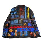 Vtg 1990s Chico's Black Blue Geometric Embroidered Button Up Collared Jacket 2 M Size M Photo 1