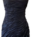 Adrianna Papell VTG Evening Black Ruched Strapless Dress with Ruffle Hem Size 8 Photo 0