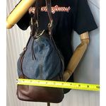 Burberry Denim Shoulder Bag Brown Leather Top Zip Closure Blue Label RARE Photo 9