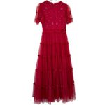 Ivy City Co. Embroidered Tulle Midi Red Floral Beaded Short Sleeve Size XS Photo 7