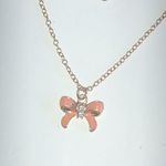 Gold Tone Enamel CZ Rhinestone Dainty Bow Pendant Boho Necklace Photo 3