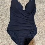 MiracleSuit Ruched One Piece Swimsuit Notched Neckline Black Photo 2