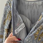 Mac Duggal Gray Beaded Long Sleeve Evening Gown in Platinum Gold 8 Photo 4