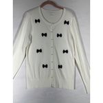 Charter Club Women Knit Cardigan Navy Bow Pearl Button Preppy Feminine White M Photo 1