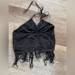 Free People  Black Halter Neck Fringe Crop Top Photo 4