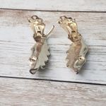 Vintage Clip On Earrings Chunky Long Gold Tone Leaf Faux Pearl Detail Photo 3