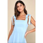 Lulus NEW  Love Me Forever Light Blue Tie Strap Square Neck Maxi Dress Formal L Photo 3