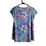 Lilly Pulitzer  Womens Short Sleeve Tunic Top Blue Pink Floral Cotton Size Medium Photo 2