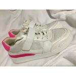 Vince Camuto  White Leather Sneakers Pink‎ Accents Velcro Strap Women's 7.5 Photo 3